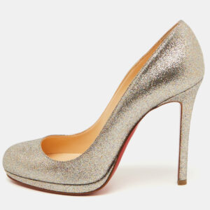 Christian Louboutin Metallic Silver Glitter Fifi Pumps Size 38