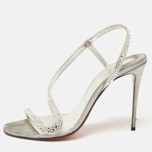 Christian Louboutin Grey Suede Rosalie Ankle Strap Sandals Size 38.5