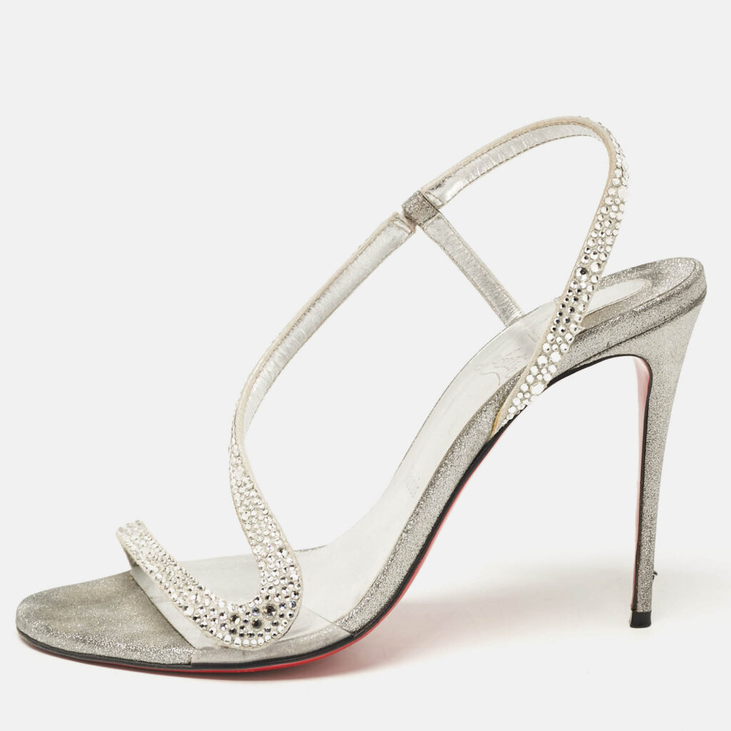 luxury-women-christian-louboutin-used-shoes-p1088403-010 Christian Louboutin Grey Suede Rosalie Ankle Strap Sandals Size 38.5