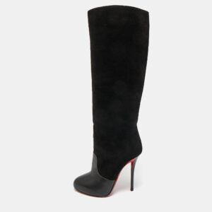 Christian Louboutin Black Leather and Suede Knee Length Boots Size 37