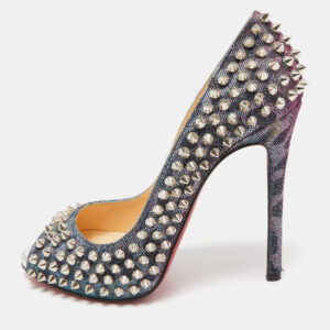 Christian Louboutin Multicolor Glitter Fabric Yolanda Peep Toe Pumps Size 36.5