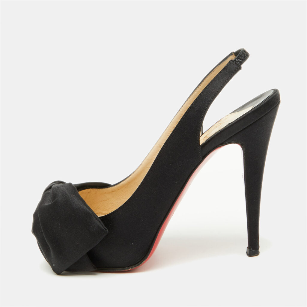 luxury-women-christian-louboutin-used-shoes-p1093187-002 Christian Louboutin Black Satin Bow Peep Toe Platform Slingback Pumps Size 36