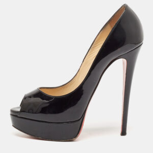 Christian Louboutin Black Patent Leather Lady Peep  Pumps Size 38