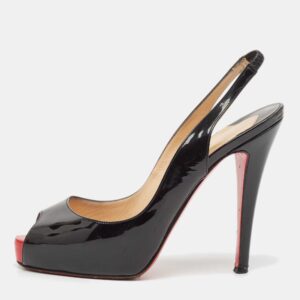 Christian Louboutin Black Patent Leather Private Number Slingback Sandals Size 35