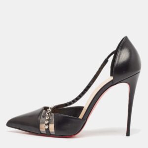 Christian Louboutin Black Leather And Pvc Spike Cross Pointed Toe Pumps Size 39