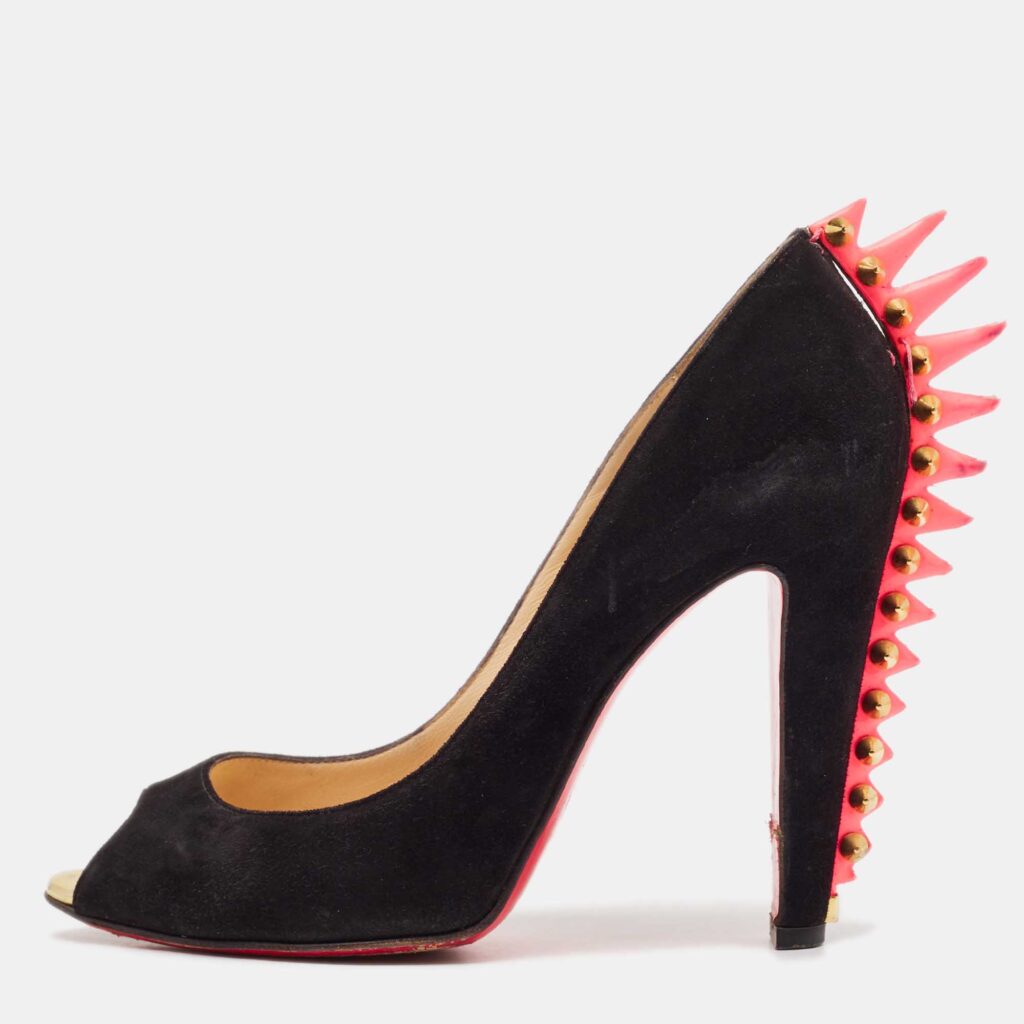 luxury-women-christian-louboutin-used-shoes-p1098122-003 Christian Louboutin Black Suede Electropump Peep Toe Pumps Size 38