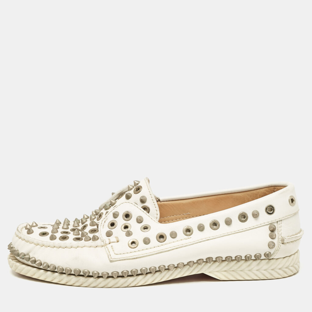 luxury-women-christian-louboutin-used-shoes-p1098298-001 Christian Louboutin White Leather Yacht Loafers Size 40.5