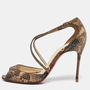 Christian Louboutin Two Tone Python Leather Peep Toe Cross Strap Sandals Size 39