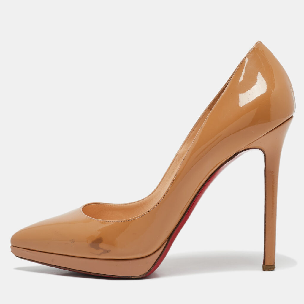 luxury-women-christian-louboutin-used-shoes-p1101760-001 Christian Louboutin Beige Patent Leather Pigalle Plato Pumps Size 38
