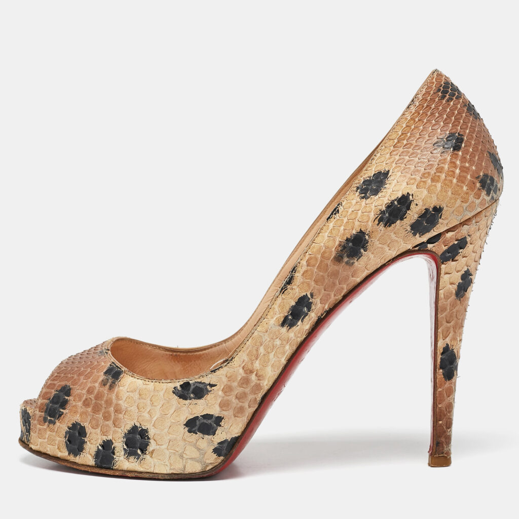 luxury-women-christian-louboutin-used-shoes-p1101764-010 Christian Louboutin Beige/Black Snakeskin Leather Prive Platform Pumps Size 38.5
