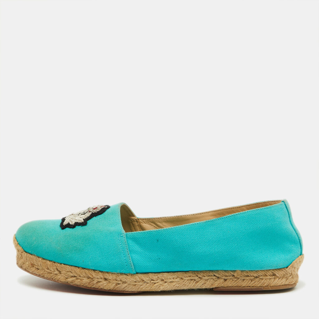 luxury-women-christian-louboutin-used-shoes-p1103759-001 Christian Louboutin Turquoise Blue Canvas Nanou Crest Espadrilles Size 40