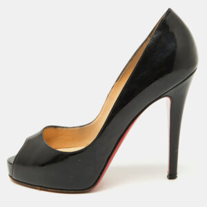 Christian Louboutin Black Patent Leather Very Prive Peep Toe Platform Pumps Size 37
