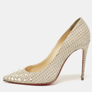 Christian Louboutin Gold Lurex Fabric Spikeyshell Pumps Size 38