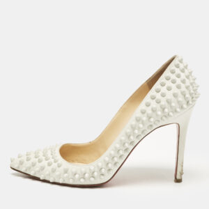 Christian Louboutin White Leather Pigalle Spikes Pointed Toe Pumps Size 38.5