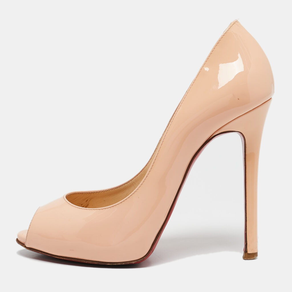 Christian Louboutin Peach Pink Patent Leather Flo Peep Toe Pumps Size 35
