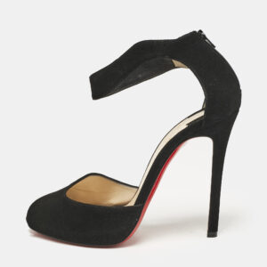 Christian Louboutin Black Suede Ankle Strap Peep Toe Sandals Size 39.5