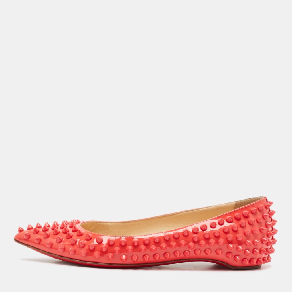 Christian Louboutin Pink Patent Leather Pigalle Spikes Ballet Flats Size 35.5