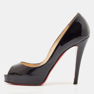 Christian Louboutin Black Patent Leather Very Prive Peep Toe Pumps Size 37.5
