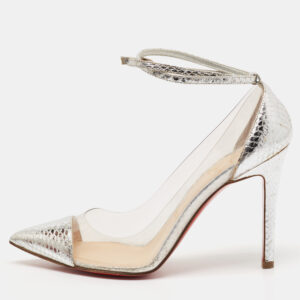 Christian Louboutin Silver PVC and Python Embossed Pigalle Pumps Size 36