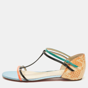 Christian Louboutin Multicolor Patent and Snakeskin Arnold Strappy Flat Sandals Size 39.5
