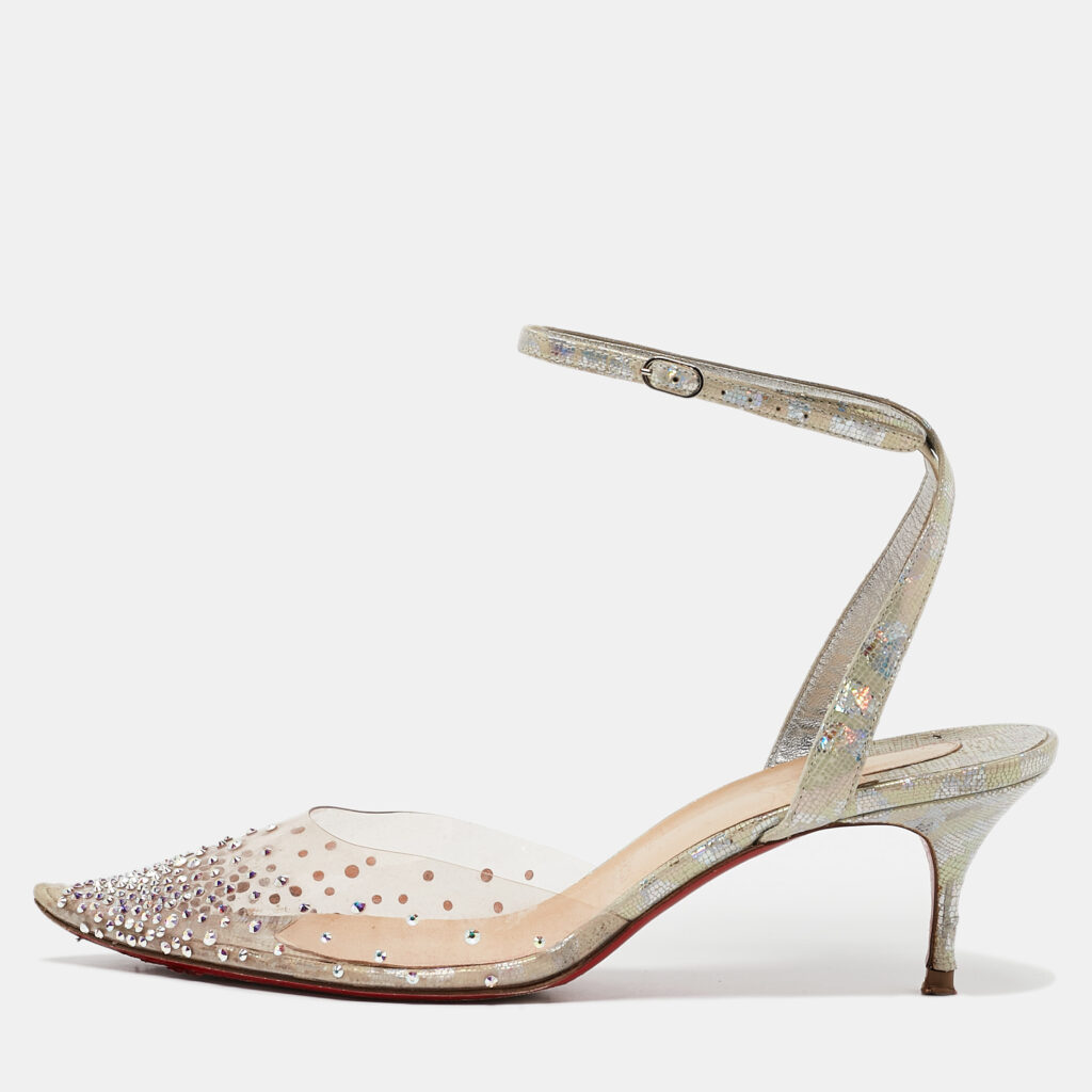 Christian Louboutin Transparent PVC Spikaqueen Ankle Wrap Pumps Size 40