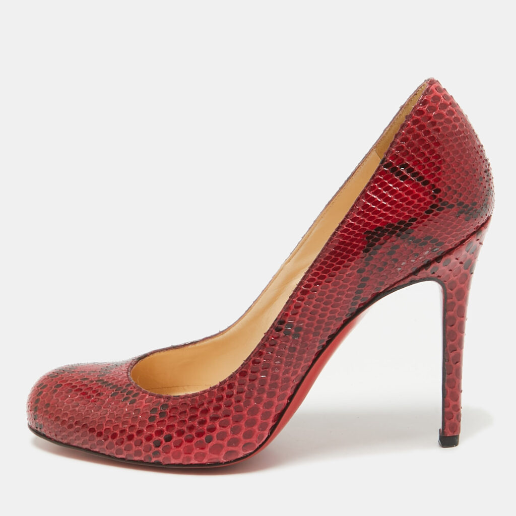 Christian Louboutin Red/Black Python Leather Simple Pumps Size 37