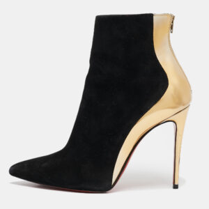 Christian Louboutin Black/Gold Suede and Leather Delicotte Booties Size 36