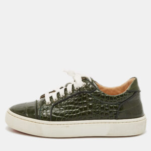 Christian Louboutin Green Crocodile Leather Louis Low Top Sneakers Size 39