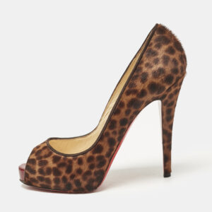 Christian Louboutin Brown Leopard Print Calf Hair Dorispiky Peep Toe Pumps Size 38