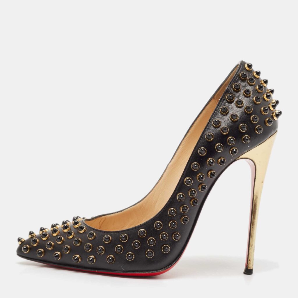 Christian Louboutin Black Leather Studded Follies Cabo Pumps Size 37