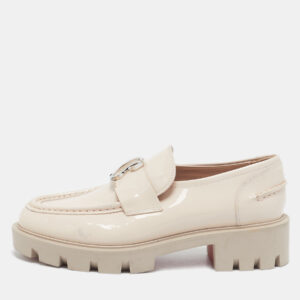 Christian Louboutin Beige Patent Leather CL Moc Lug Loafers Size 36