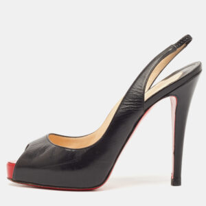 Christian Louboutin Black Leather Private Number Slingback Pumps Size 37