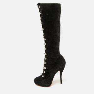 Christian Louboutin Black Suede Leather Fabiola Knee Length Boots Size 39