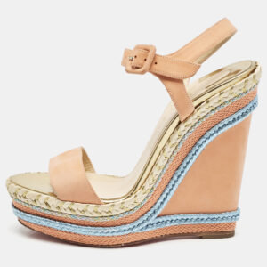 Christian Louboutin Peach Pink Suede New Duplice Wedge Sandals Size 38
