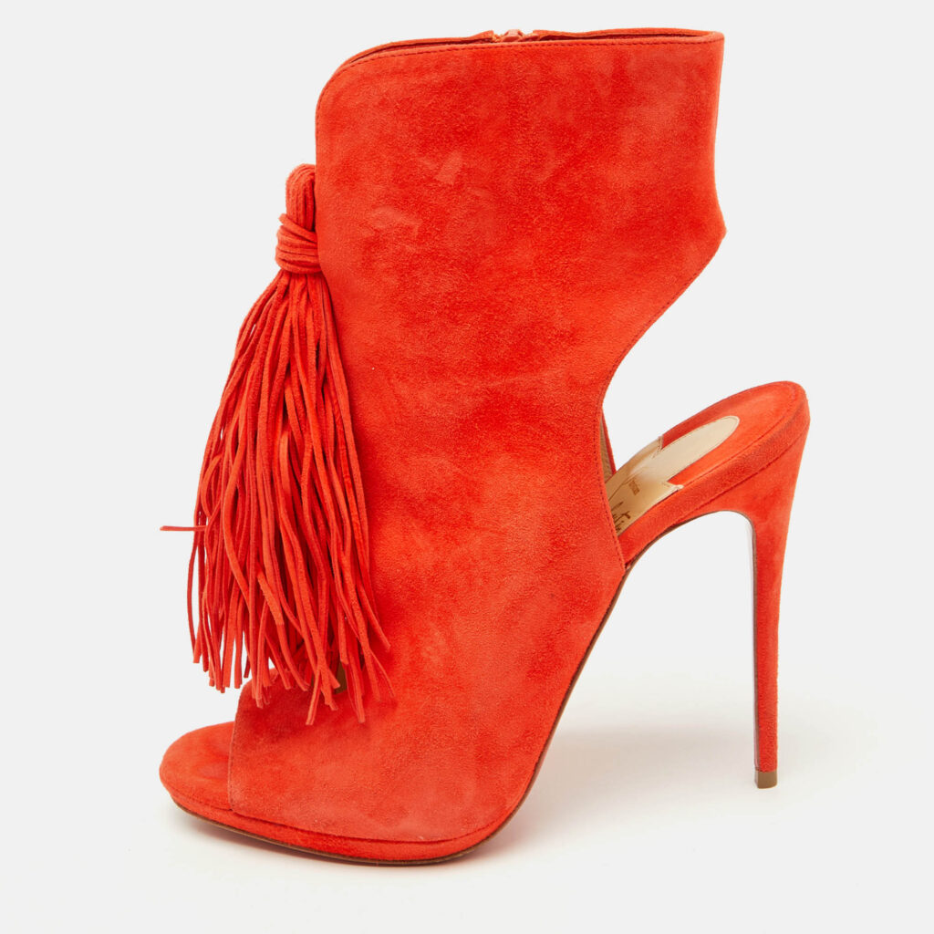 luxury-women-christian-louboutin-used-shoes-p1131978-010 Christian Louboutin Orange Suede Otoka Open Toe Ankle Booties Size 37.5