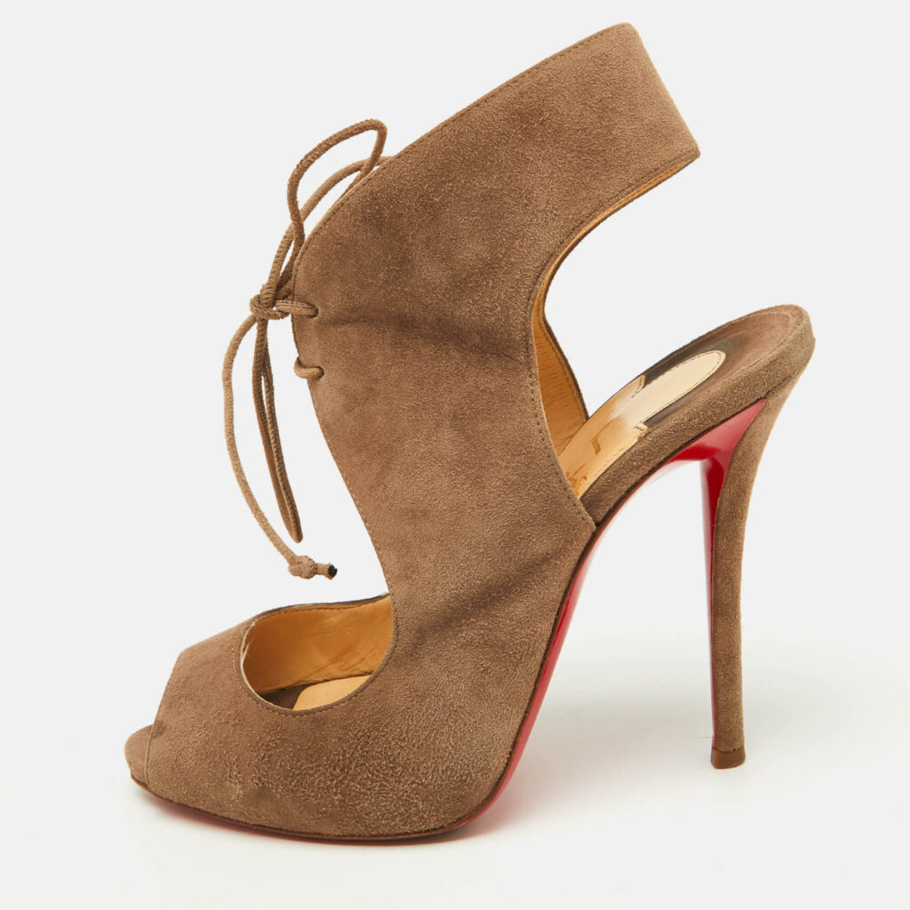 Christian Louboutin Brown Suede Allegra Peep-Toe Sandals Size 37