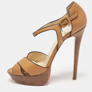 christian louboutin tan leather ankle strap sandals size 39