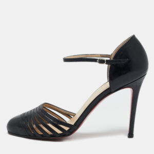 christian louboutin black patent leather en passant ankle strap sandals size 39