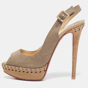 Christian Louboutin Beige Canvas Lady Indiana Slingback Sandals Size 38