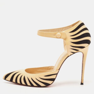 Christian Louboutin Beige/Black Patent Leather Last Empress Mary Jane Pumps Size 38.5