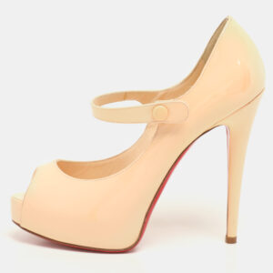 Christian Louboutin Beige Patent Leather Alta Platform Pumps Size 36