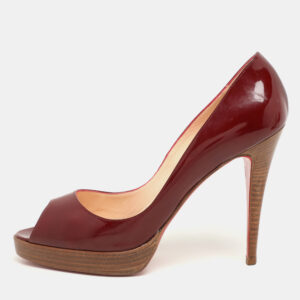 Christian Louboutin Red Patent Leather Peep Toe Platform Pumps Size 40.5
