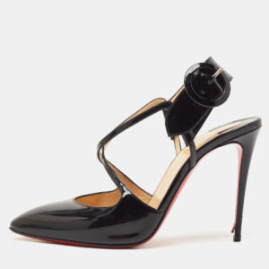 Christian Louboutin Black Patent Leather Crossfliketa Pumps Size 38.5
