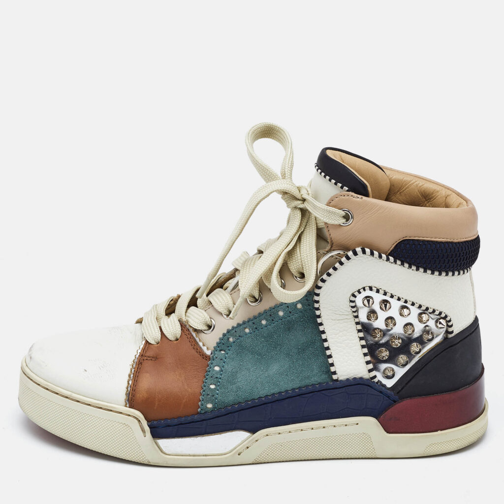 luxury-women-christian-louboutin-used-shoes-p1141492-011 Christian Louboutin Multicolor Leather and Suede Loubikick Spikes Sneakers Size 39