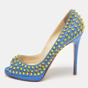 Christian Louboutin Blue Leather Yolanda Peep Toe Pumps Size 38