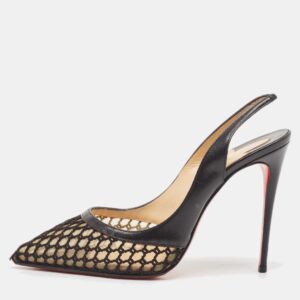 Christian Louboutin Black Leather and Net Miluna Slingback Pumps Size 38