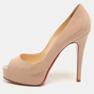 Christian Louboutin Beige Patent Leather Lady Peep Toe Pumps Size 35