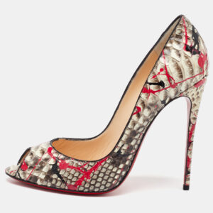 Christian Louboutin Multicolor Painted Splatter Python Peep Toe Pumps Size 40
