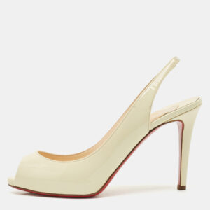 Christian Louboutin Light Cream Patent Leather Flo Slingback Sandals Size 37.5