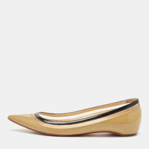 Christian Louboutin Beige/Black Patent Leather and PVC Paulina Ballet Flats Size 36.5